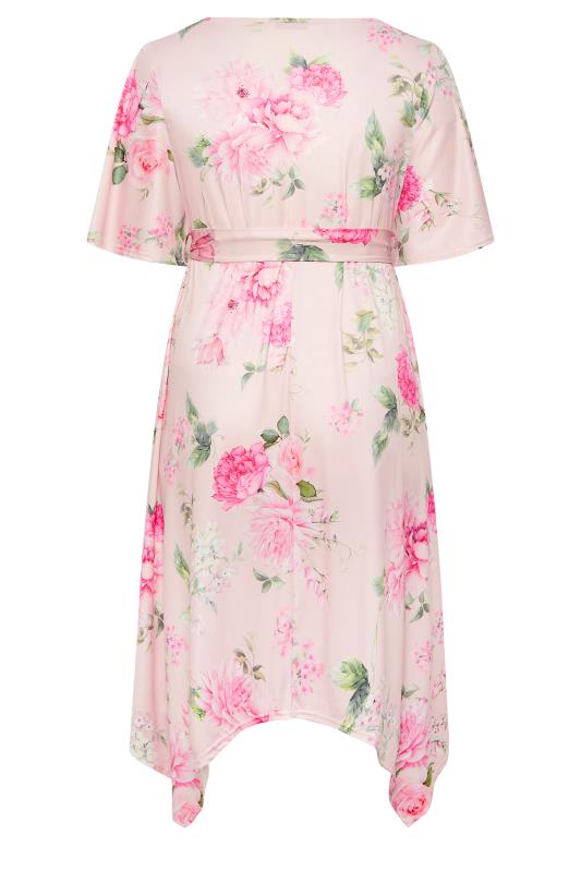 YOURS LONDON Curve Plus Size Light Pink Floral Hanky Hem Dress | Yours Clothing  7