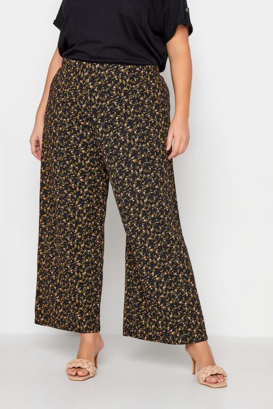 LIMITED COLLECTION Curve Black Ditsy Print Wide Leg Trousers_A.jpg