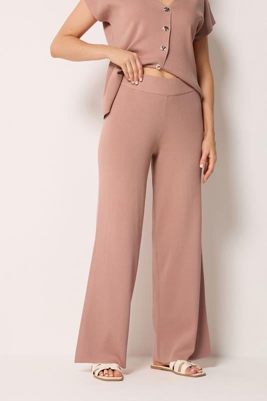 LTS Tall Women's Light Pink Knitted Wide Leg Trousers | Long Tall Sally 1