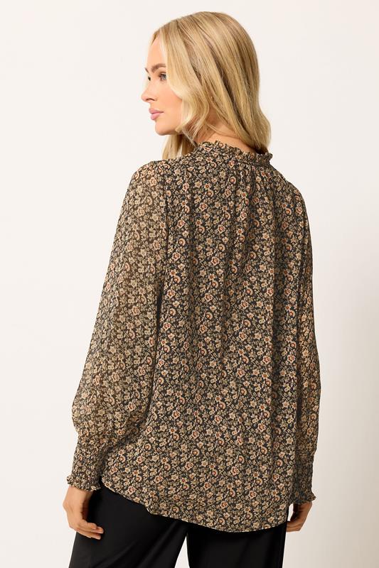 M&Co Brown Floral Tie Neck Blouse | M&Co 2
