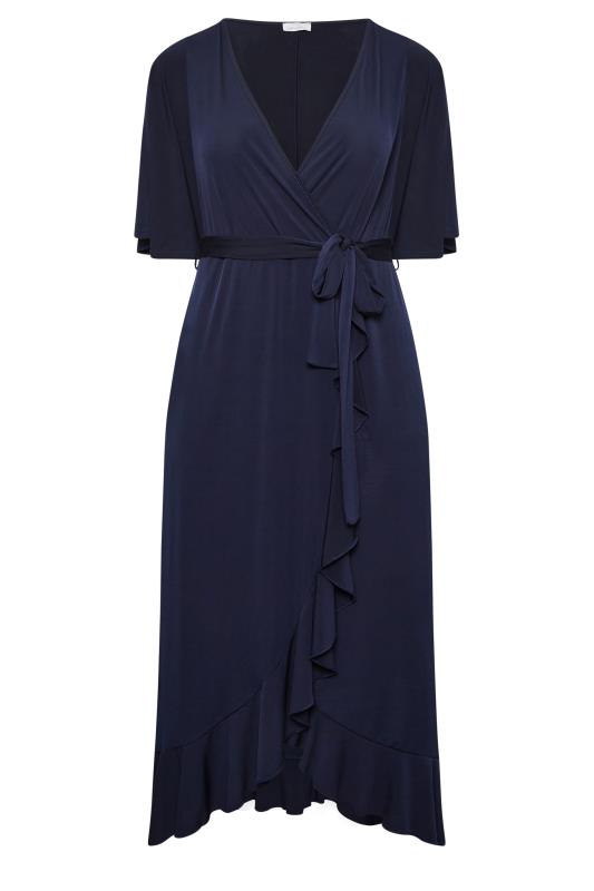 YOURS LONDON Curve Plus Size Navy Blue Short Sleeve Ruffle Wrap Maxi Dress | Yours Clothing  6