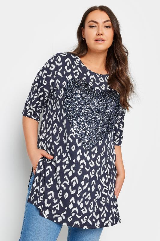  Grande Taille YOURS Curve Blue Heart Sequin Embellished Top
