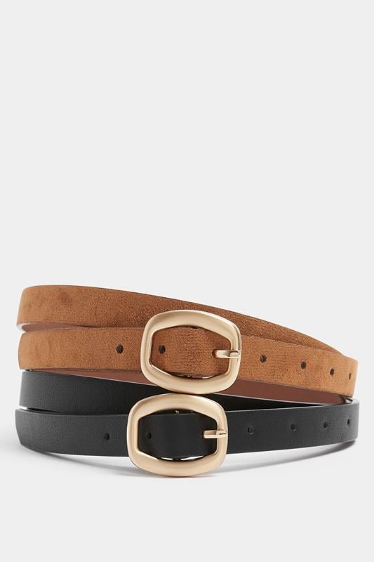  YOURSET 2 PACK Black & Brown Oval Buckle Belts