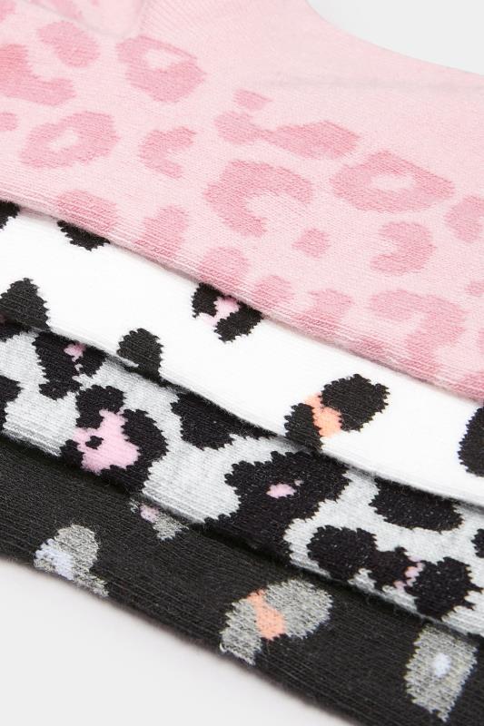4 PACK Pink Leopard Print Trainer Liner Socks | Yours Clothing 4