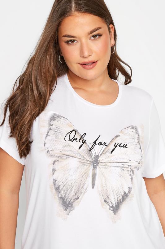 Curve White Butterfly 'Only For You' Slogan T-Shirt 4