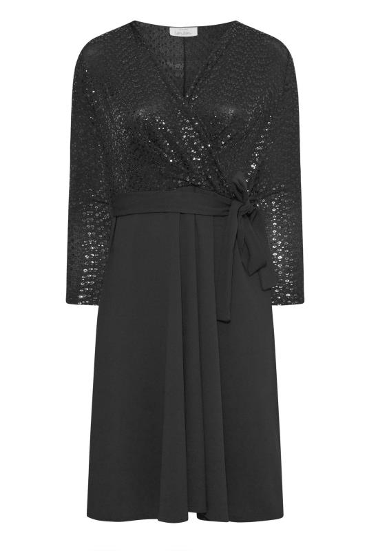YOURS LONDON Curve Black Sequin Wrap Skater Dress | Yours Clothing 6