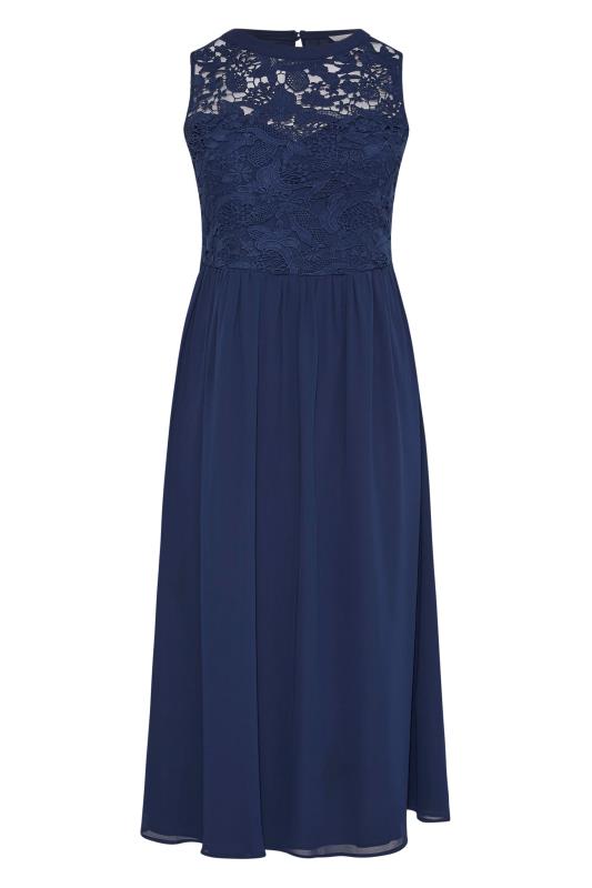 Plus Size YOURS LONDON Curve Navy Blue Lace Front Chiffon Maxi Dress | Yours Clothing  6
