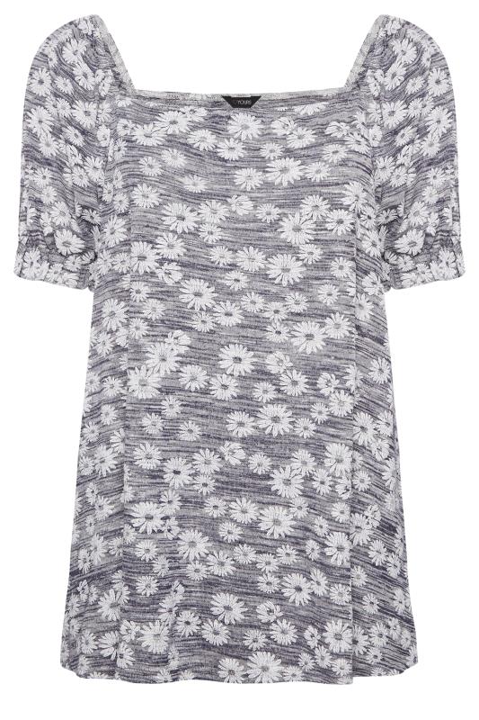 YOURS Plus Size Grey Marl Ditsy Floral Top | Yours Clothing 6