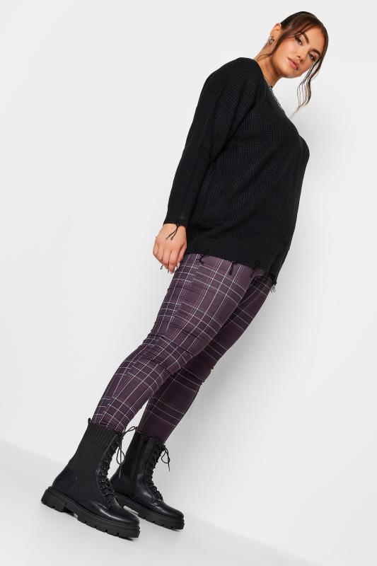 Plus Size Purple Check Leggings | Yours Clothing 2