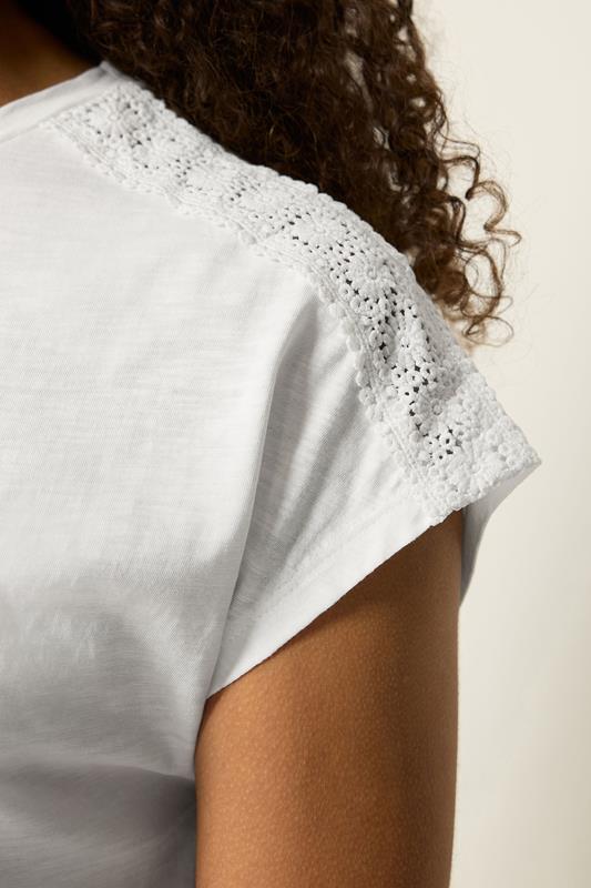 M&Co Ivory White Cotton Embroidered Tie Front T-Shirt | M&Co 4