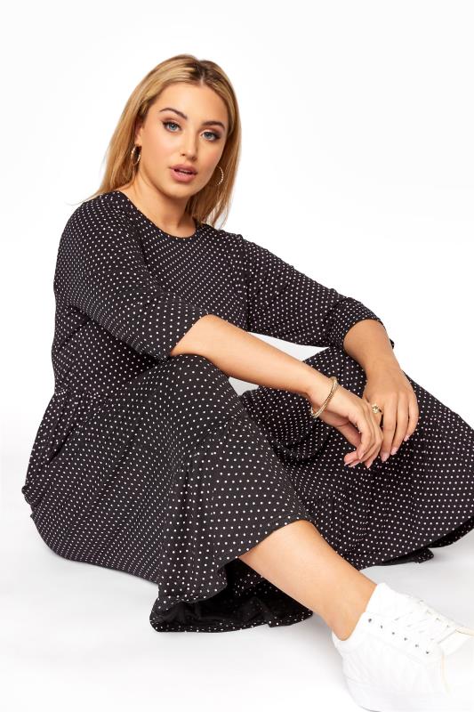 Plus Size LIMITED COLLECTION Black Polka Dot Smock Midaxi Dress | Yours Clothing 4