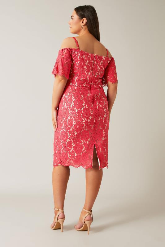 Evans Pink Floral Lace Cold Shoulder Midi Dress 3
