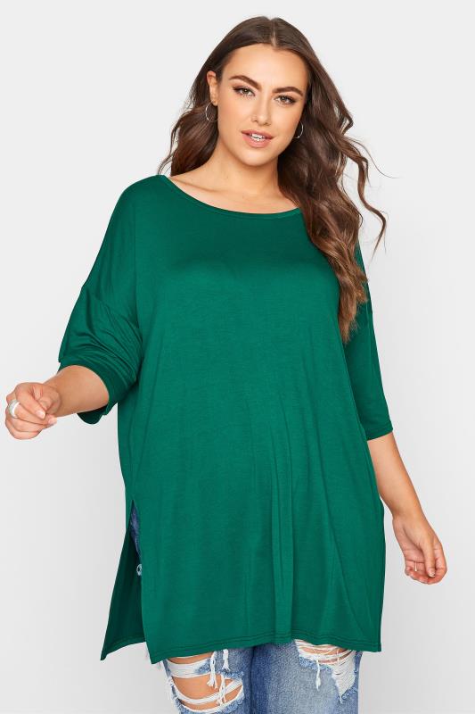 Plus Size Emerald Green Oversized Jersey T-Shirt | Yours Clothing 1