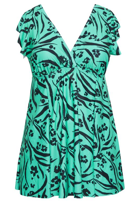 YOURS Plus Size Curve Turquoise Green Animal Print Tummy Control Swim Dress | Yours Clothing  6