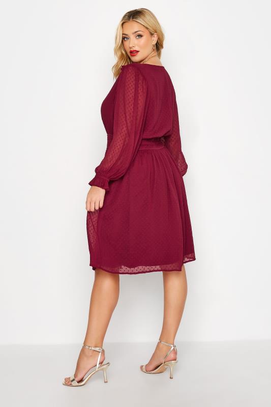 YOURS LONDON Curve Red Dobby Ruffle Shoulder Dress 3