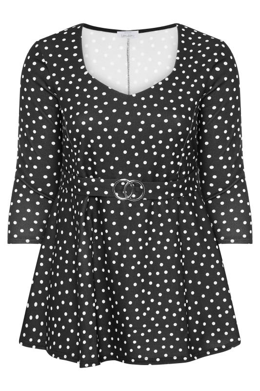 YOURS LONDON Curve Black Polka Dot Belted Peplum Top 6