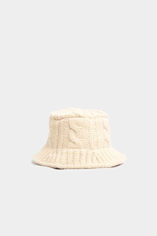 Plus Size Cream Cable Knit Bucket Hat | Yours Clothing 2