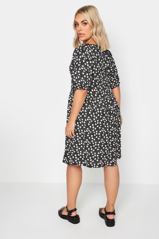YOURS Plus Size Black Daisy Print Textured Mini Dress | Yours Clothing 3