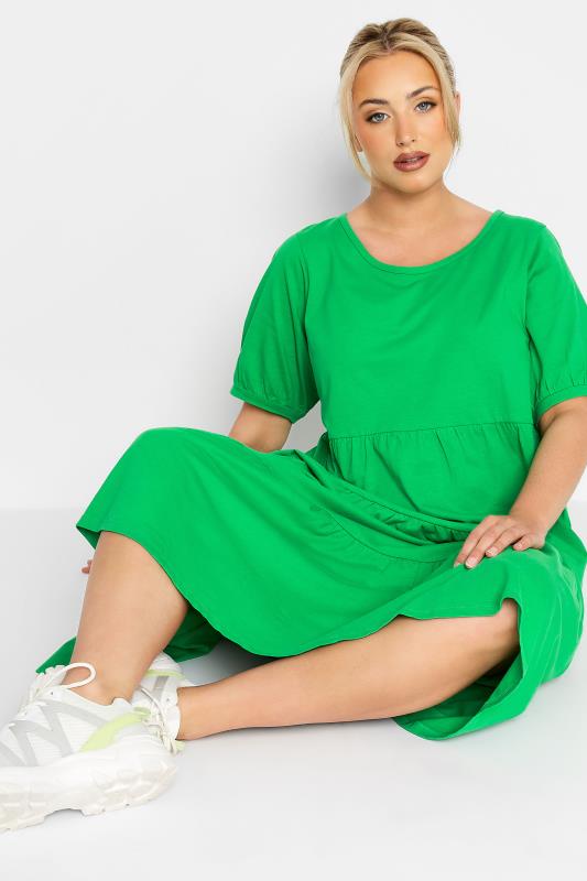 LIMITED COLLECTION Curve Bright Green Tiered Smock Dress 4