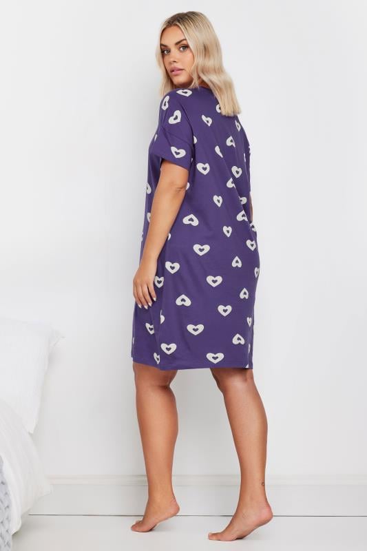 YOURS Plus Size Purple Heart Print Sleep Tee Nightdress | Yours Clothing 3