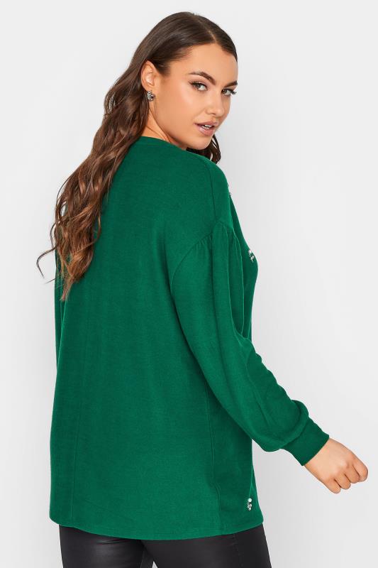 YOURS LUXURY Plus Size Green Diamante Embellished Soft Touch Jumper | Yours Clothing 4