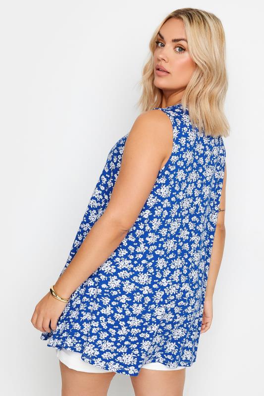 YOURS Plus Size Blue Floral Print Pleated Swing Vest Top | Yours Clothing 3