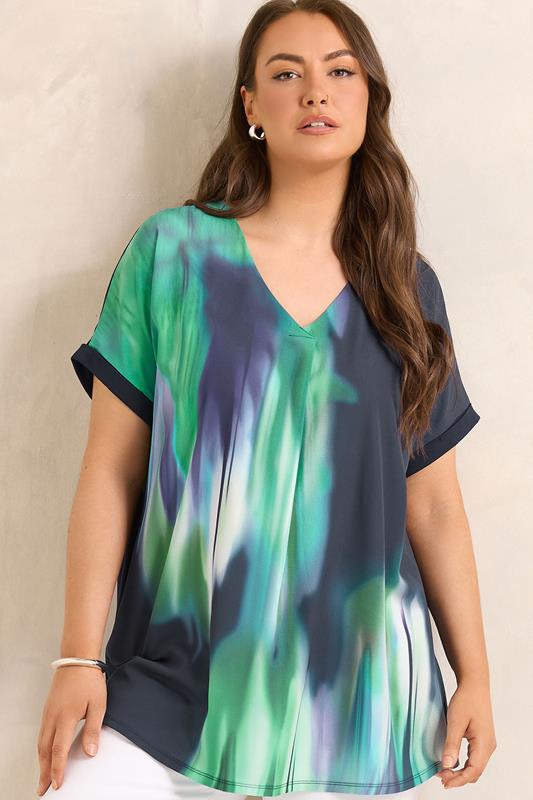  EVANS Top bleu marine et vert sarcelle effet flou