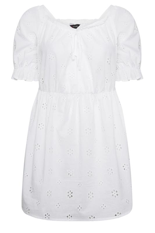 YOURS Plus Size Curve White Broderie Anglaise Peplum Top | Yours Clothing  6