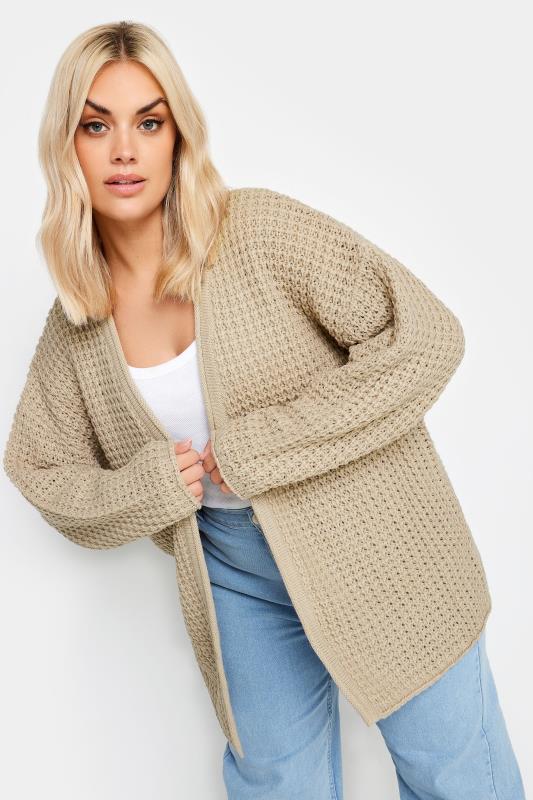 YOURS Plus Size Beige Brown Waffle Knit Cardigan | Yours Clothing 1