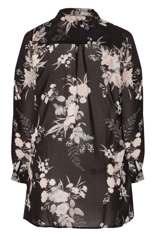 LTS Black Floral Longline Chiffon Shirt | Long Tall Sally