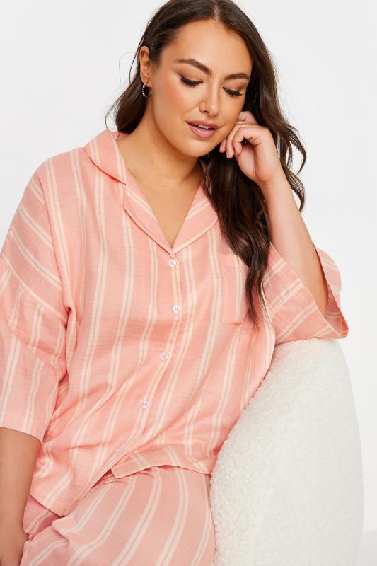 YOURS Plus Size Orange Stripe Print Pyjama Set | Yours Clothing 4