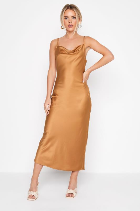 Petite Bronze Brown Satin Slip Dress | PixieGirl 1