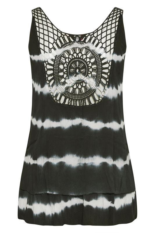 Plus Size Black Tie Dye Crochet Back Vest Top | Yours Clothing  7