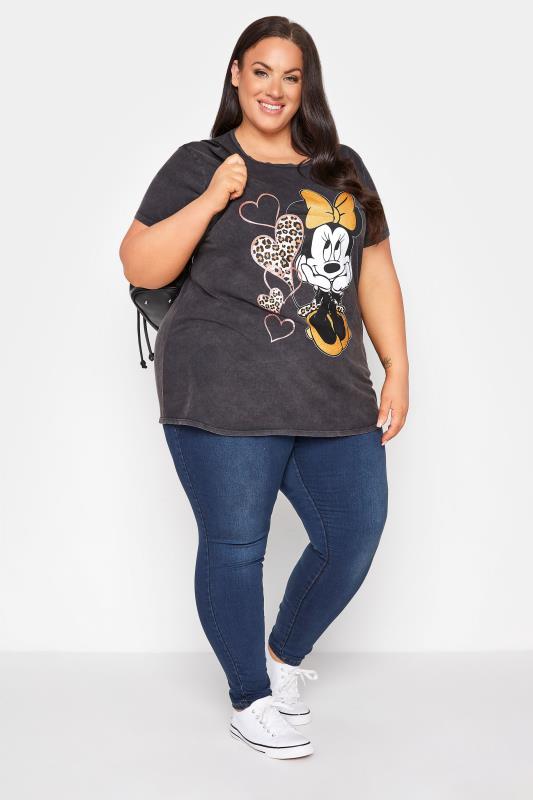 DISNEY Plus Size Charcoal Grey Minnie Mouse Glitter Graphic T-Shirt | Yours Clothing 2
