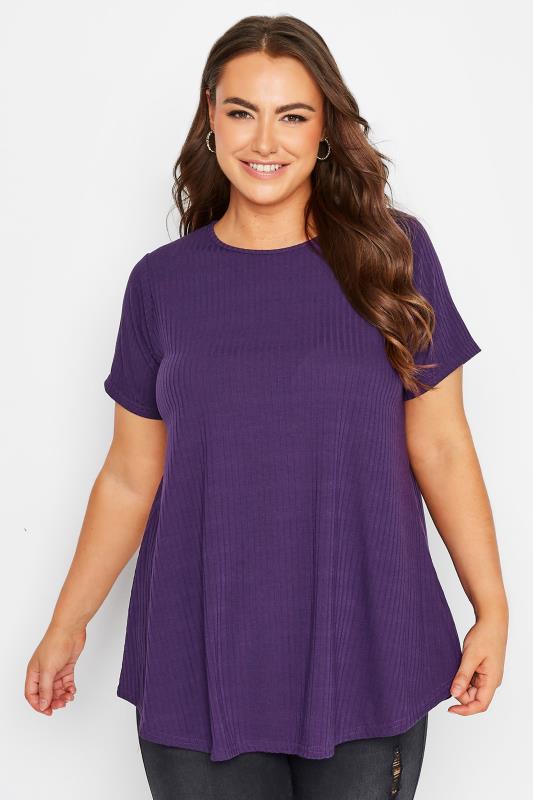 LIMITED COLLECTION Plus Size Purple Ribbed Swing Top | Yours Clothing 1