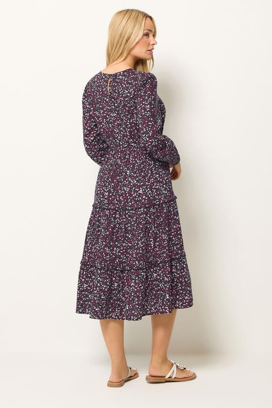 M&Co Berry Purple Ditsy Floral Print Ruffle Midi Dress | M&Co 2
