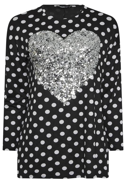 YOURS Curve Plus Size Black & Silver Sequin Polka Dot Top | Yours Clothing  6