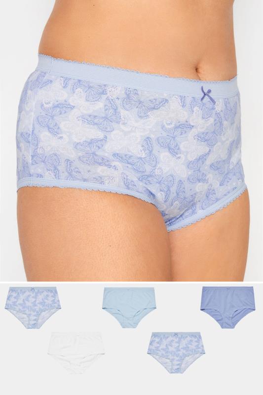 Plus Size  YOURS 5 PACK Curve Blue Butterfly Print High Waisted Full Briefs