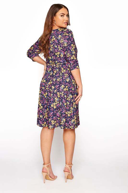 YOURS LONDON Navy Blue Floral Wrap Midi Dress | Yours Clothing 3