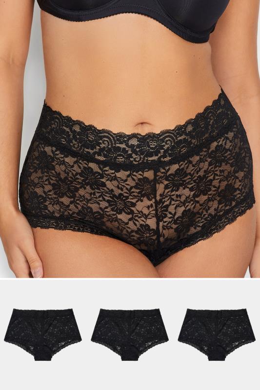 Plus Size 3 PACK Black Lace Mid Rise Shorts | Yours Clothing  1