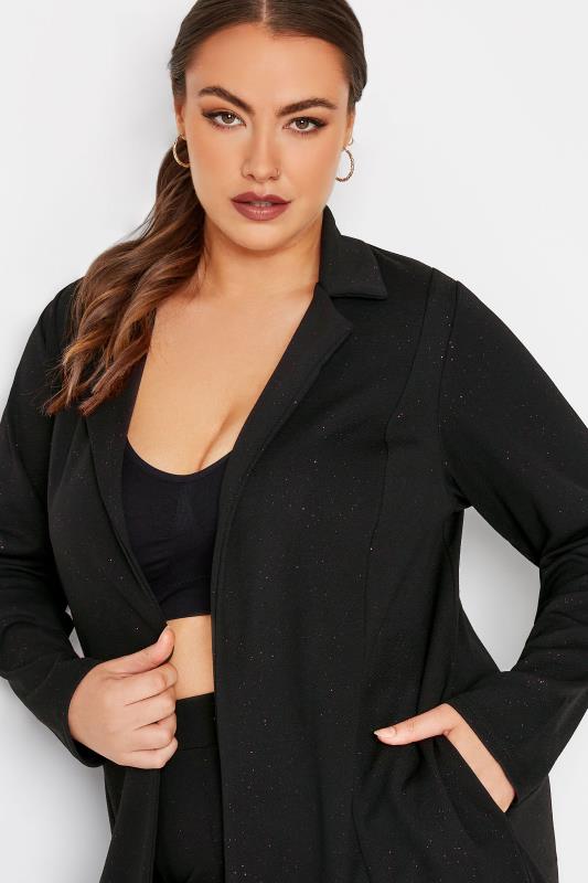 YOURS Curve Plus Size Black & Pink Glitter Longline Blazer | Yours Clothing 4