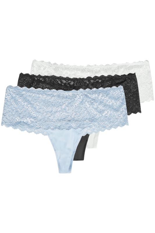 Plus Size 3 PACK Blue Lace Low Rise Brazilian Knickers | Yours Clothing 2