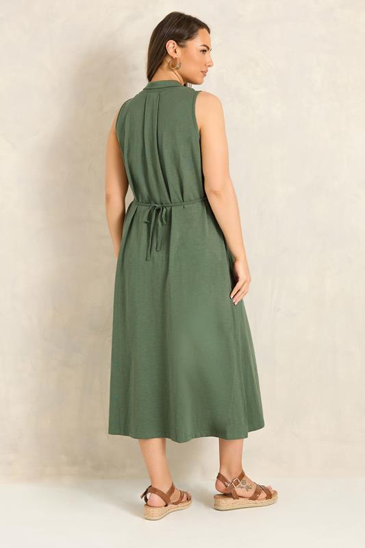 EVANS Plus Size Khaki Green Henley Maxi Dress | Evans 2