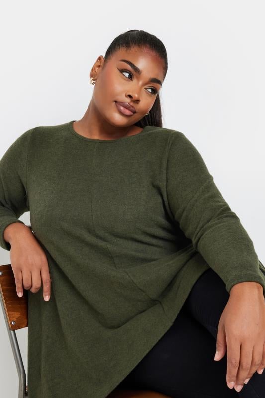 YOURS Plus Size Khaki Green Hanky Hem Top | Yours Clothing  4