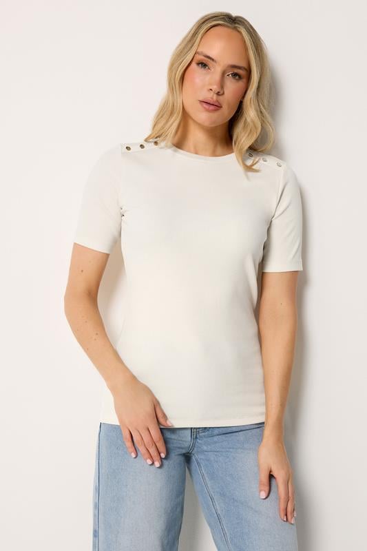  LTS Tall ivoorwit geribbelde T-shirt met knopen