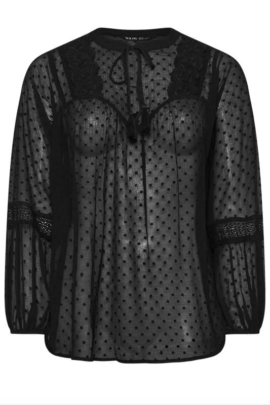 YOURS Plus Size Black Lace Detail Dobby Blouse | Yours Clothing  5