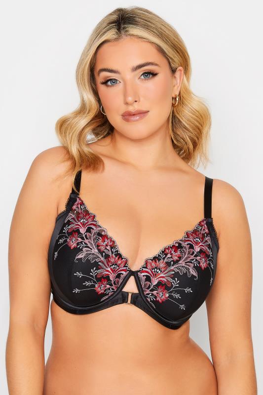 Plus Size  YOURS Black Floral Embroidered Padded Underwired Bra