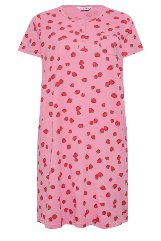 YOURS Curve Plus Size Pink Strawberry Print Nightdress | Yours Clothing  5