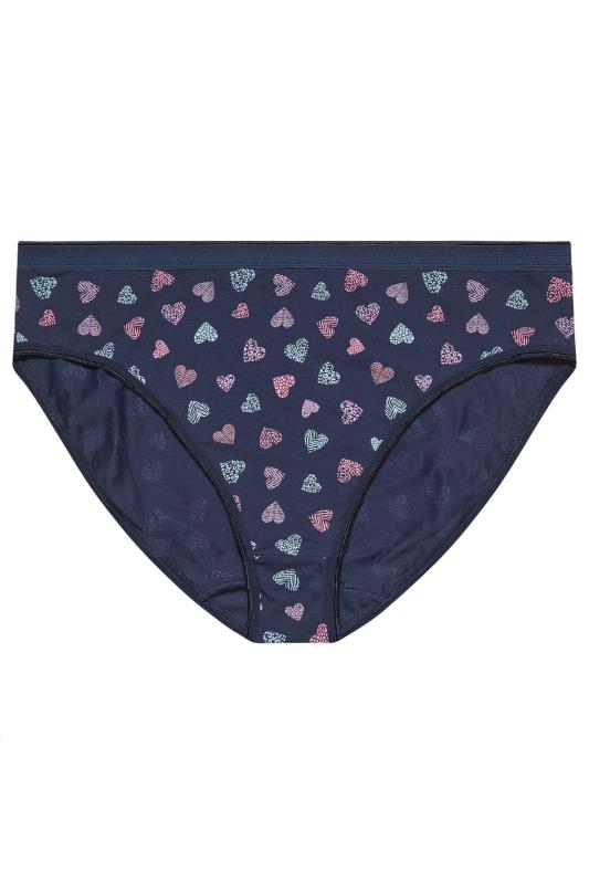YOURS 5 PACK Plus Size Navy Blue Heart Print High Leg Knickers | Yours Clothing 6