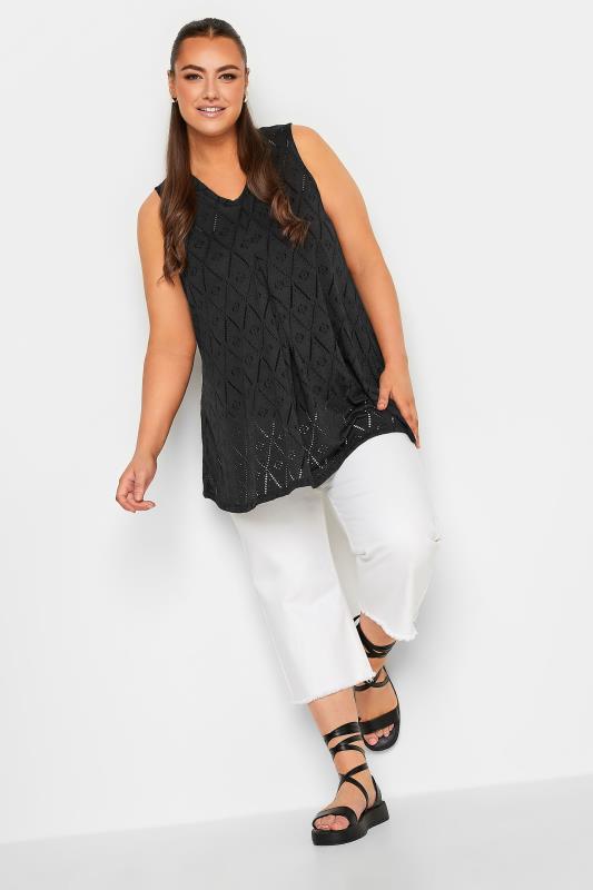 YOURS Curve Plus Size Black Broderie Vest Top | Yours Clothing  2